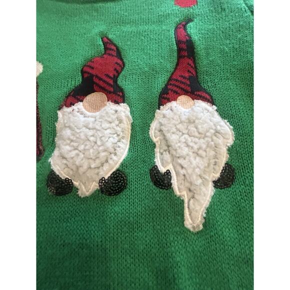 Gnomes Green Polka Dot Size Small Christmas Sweater Poof New York Sequin Accent - Picture 5 of 11